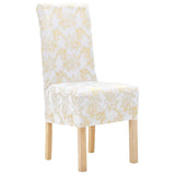 6 pcs Straight Chair Covers Stretch White with Golden Print 133574