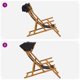 Deck Chair 2 pcs 3 Position Solid Eucalyptus Wood Black 3407813