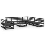 ZNTS 10 Piece Garden Lounge Set Black Solid Pinewood 3075863