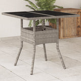 Garden Table with Glass Top Light Grey 80x80x75 cm Poly Rattan 368131