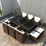 ZNTS 11 Piece Outdoor Dining Set with Cushions Poly Rattan Brown 42602