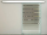 90cm Sliding Glass Door with Hardware Track Kit, Frosted Tempered Glass with Stripe Pattern, Round T3398P343503