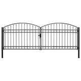 Fence Gate Double Door with Arched Top Steel 400x125 cm Black 143093