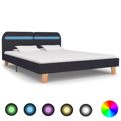 Bed Frame with LED without Mattress Dark Grey Fabric 150x200 cm King Size 281074