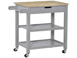 Kitchen Trolley Utility Cart on Wheels with Rubberwood Worktop, Towel Rack, Storage Shelves & Drawer T3398P344550