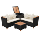 4 Piece Garden Lounge Set with Cushions Poly Rattan Black 43007