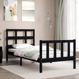 ZNTS Bed Frame with Headboard Black 100x200 cm Solid Wood 3193005