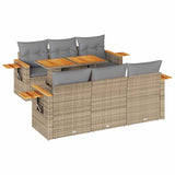 7 Piece Garden Sofa Set with Cushions Beige Poly Rattan Acacia 3327559