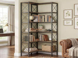 5-Tier L-Shaped Bookshelf, Freestanding Corner Bookcase with Metal Frame, Rustic Brown T3398P551606