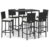 7 Piece Garden Bar Set with Cushions Black Poly Rattan 3203921