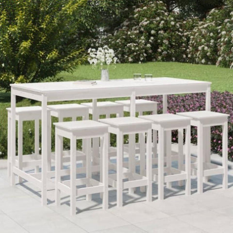 9 Piece Garden Bar Set White Solid Wood Pine 3154766