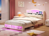 3ft Single Upholstered Velvet Bed Frame, LED Bed Frame with Charging Station & Diamond Tufted N652P399022B