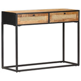 Console Table 100x35x75 cm Rough Mango Wood and Natural Cane 323145