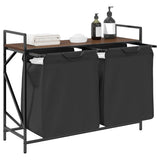 Laundry Basket 2 Compartments with Shelf Brown Oak 859079