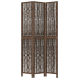 Room Divider 3 Panels Dark Brown Solid Wood Paulownia 358656