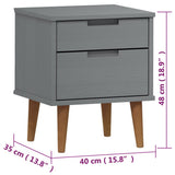 Bedside Cabinet MOLDE Grey 40x35x48 cm Solid Wood Pine 350497