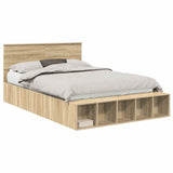Bed Frame with Shelf Sonoma Oak 140 x 190 cm Engineered Wood 3408363