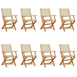 Folding Garden Chairs 8 pcs Beige Poly Rattan and Solid Wood 3214564