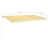 Manual Retractable Awning with LED 600x350 cm Yellow and White 3069043