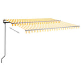 ZNTS Manual Retractable Awning with Posts 4.5x3 m Yellow and White 3070158