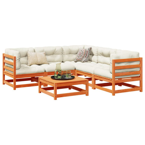 ZNTS 6 Piece Garden Sofa Set Wax Brown Solid Wood Pine 3299442