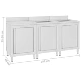 Commercial Kitchen Sink Cabinet 180x60x96 cm Stainless Steel 3058271