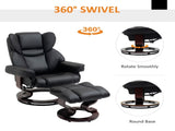 360&deg Swivel Recliner Chair with Footstool, PU Leather Manual Recliner Armchair with Solid Wood T3398P343496