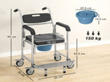 Transport Beside Shower Chair, 3-in-1 Commode Chair with Wheels and Padded Seat, Black T3398P553469