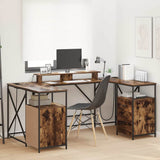 Desk with Drawer Smoked Oak 182 x 101 x 87.5 cm Engineered Wood 3376138