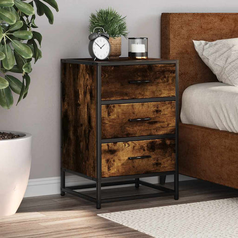 ZNTS Bedside Cabinet Smoked Oak 40x34.5x60 cm Engineered Wood and Metal 848721