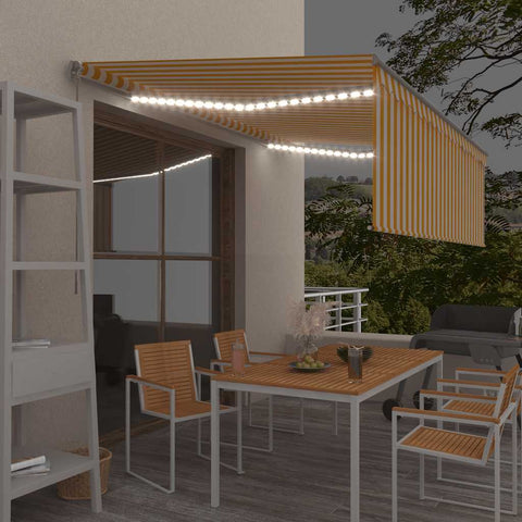 Manual Retractable Awning with Blind&LED 4x3m Yellow&White 3069423