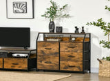 Bedroom Chest of Drawers, Industrial 5 Fabric Drawer Dresser with Open Shelf for Living Room, Rustic T3398P342302