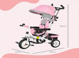 6 in 1 Kids Trike Push Bike w/ Push Handle, Canopy, 5-point Safety Belt, Storage, Footrest, Brake, T3398P347547