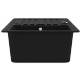 Granite Kitchen Sink Single Basin with Drainer Reversible Black 141669