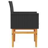 Garden Chairs with Cushions 2 pcs Black Poly Rattan&Solid Wood 368714