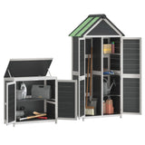 ZNTS 2 Piece Garden Tool Shed Set Grey Solid Wood Pine 172250