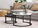 Glass Coffee Table Set of 2, Round Nest of Tables with Marble-Effect Tempered Glass Tabletop and T3398P344259