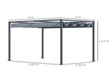 4 x 3m Retractable Roof Gazebo, Metal Pergola Patio Sun Shelter with Retractable Canopy, Grey T3398P310863