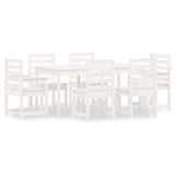 7 Piece Garden Dining Set White Solid Wood Pine 3154708