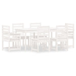 7 Piece Garden Dining Set White Solid Wood Pine 3154708