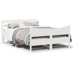 ZNTS Bed Frame with Headboard White 135x190 cm Double Solid Wood Pine 3307060