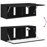 TV Wall Cabinet Set Wall-mounted 4 pcs Black Engineered Wood 3408935