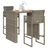 3 Piece Garden Bar Set with Cushions Grey Poly Rattan Acacia 3328897