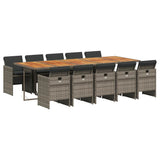 11 Piece Garden Dining Set with Cushions Grey Poly Rattan 3210578