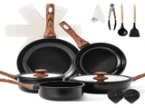 17-Piece Aluminum Cookware Set, Black Non-Stick Pots and Pans Set with Assembled Handles - 5 Pots & 41206617
