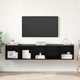 TV Cabinet Set Wall-mounted 2 pcs Black Oak Engineered Wood 3393172