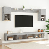 6 Piece TV Wall Units with LED Concrete Grey Engineered Wood 3216689