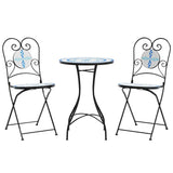 Mosaic Bistro Set Blue and White Iron and Ceramic 3216353