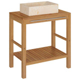 Bathroom Vanity Cabinet Solid Teak with Sink Marble Cream 3058160