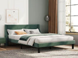 Double Bed Velvet Dark Green 4FT6 Upholstered Bed with Winged Headboard, Wood Slat Support WF284398AAA